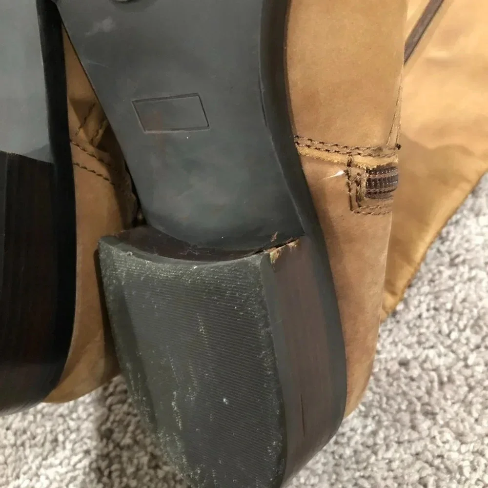 Eddie Bauer Tan Nubuck Leather Tall Riding Boots with Buckle and Lug Sole